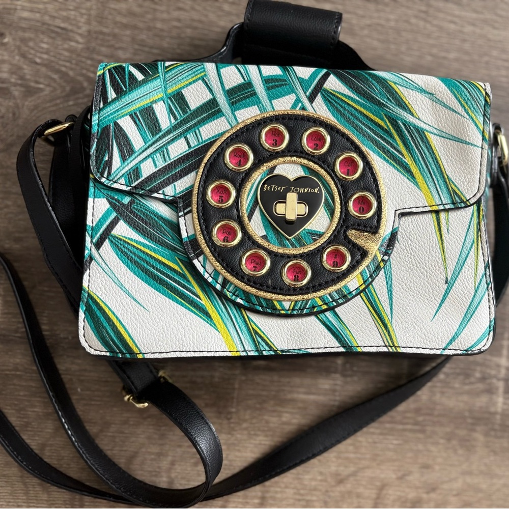 Betsey Johnson Green and Black Palm Crossbody Bag